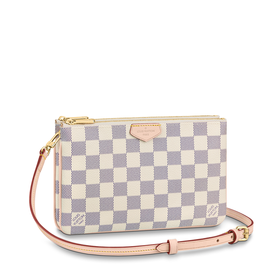 Louis Vuitton DOUBLE ZIP POCHETTE Handbag Damier Azur N60460